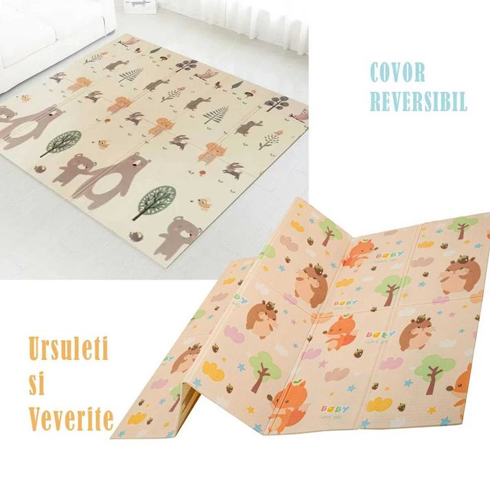 Covoras de joaca pliabil pentru bebe termorezistent doua fete 200X150