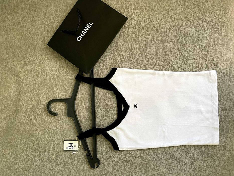 бял топ потник горница блузка шанел chanel с чантичка черен лукс рипс