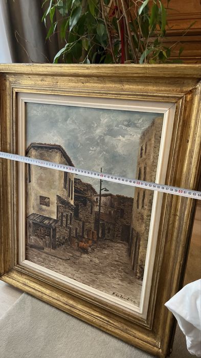 Tablou mediteranean pictura pe panza cu rama de lemn aurie