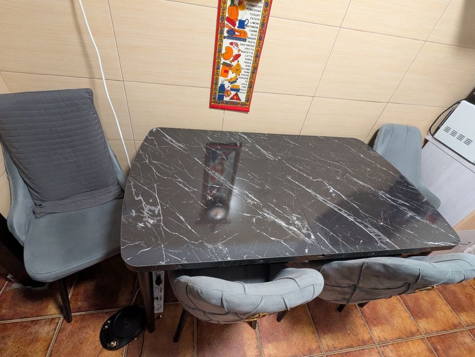 Masa din marmura pentru dining living cu 6 scaune