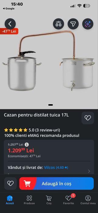 Cazan pentru palinca 17 l nou predare personala in Brasov
