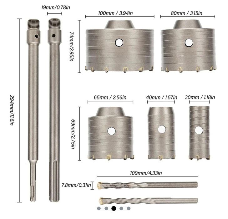Vând set 6 carote beton 30-100mm