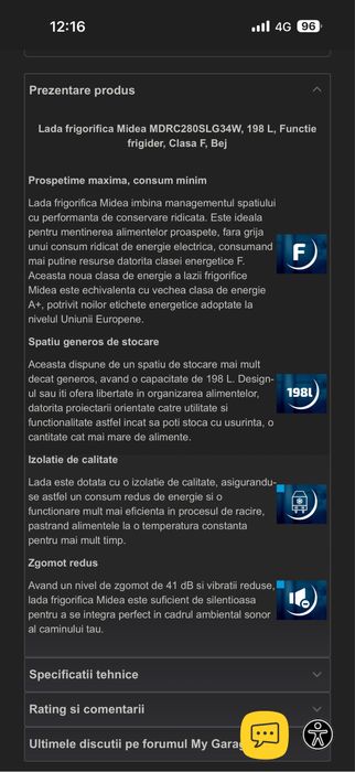 Vand lada frigorifica Midea de 198 L