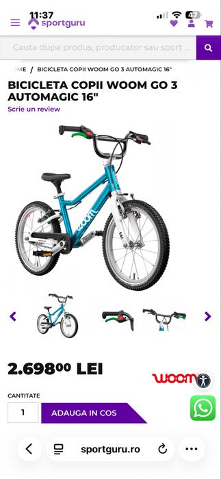 Bicicleta Woom 3 , 16 inch , Schimbator automat ca noua