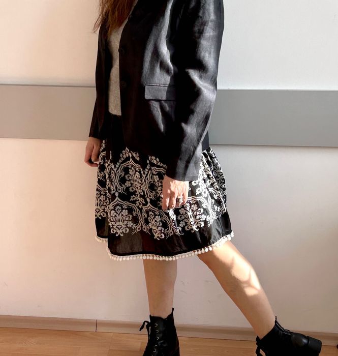 Сет от нов мек вълнен топ Zara & шармантна пола в мерно и бяло Loft