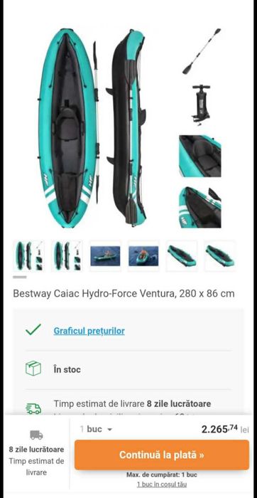 Caiac Elite premium cu accesorii. Nou, numai bun de ieșirile sezonului. 699 Lei