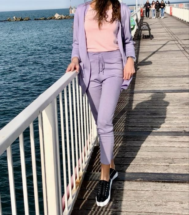 Compleu/set 3 piese pantaloni+cardigan+maiou S