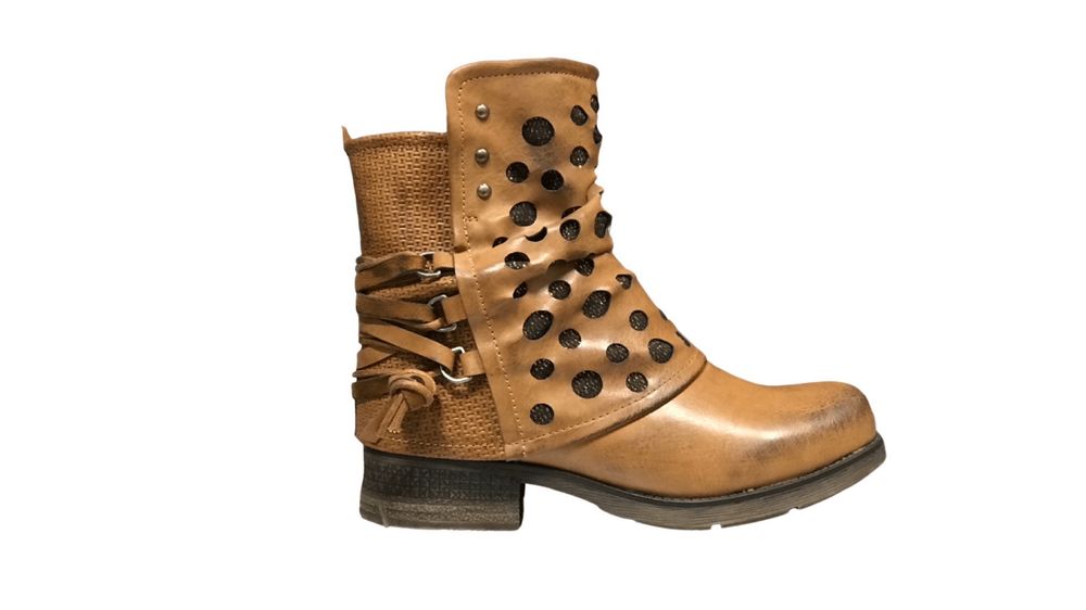 Дамски кожени боти в бордо и камел ПРОМОЦИЯ