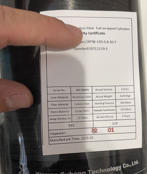 Карбонова бутилка Tuxing 6.8L 300bar PCP 300бар