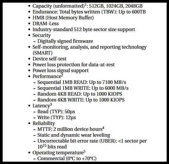 1TB SSD 7000 MB/s M.2 NVMe, Micron 2500, PCIe 4.0 X4 NOU Bulk
