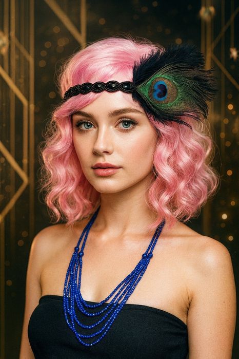 Повязки на голову с пером, бусы, браслеты, мундштук, перчатки, серьги