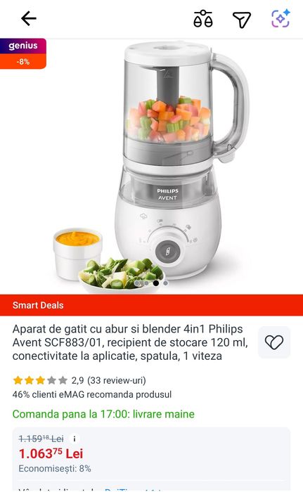 Philips Avent – Aparat de gătit cu abur și blender 4 în 1 – stare foarte bună