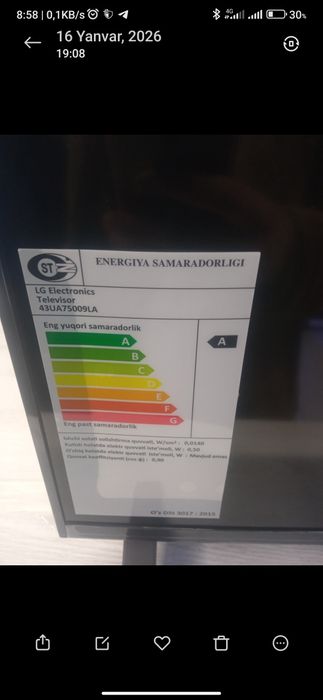 Telvizor Lg43ua75009la telvizor sotiladi dokondagi narxdan ancha arzon