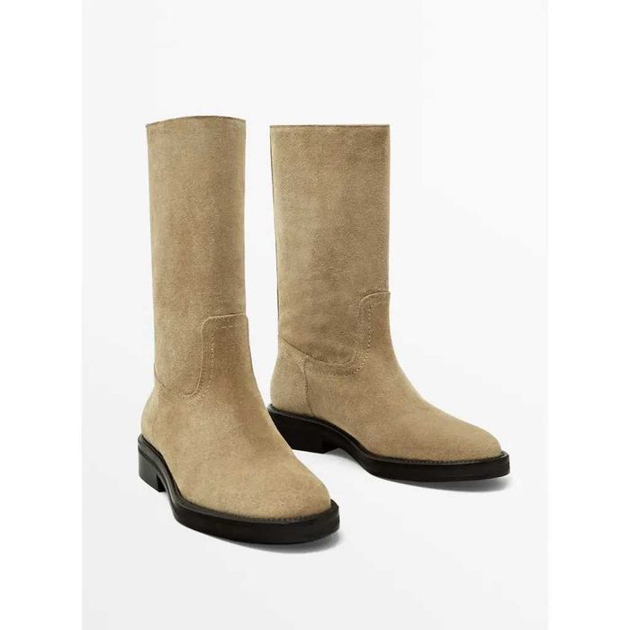 NOI in Cutie Massimo Dutti Cizme Bej Înalte Piele Întoarsǎ Femei 39 Primǎvarǎ / Varǎ STOC EPUIZAT