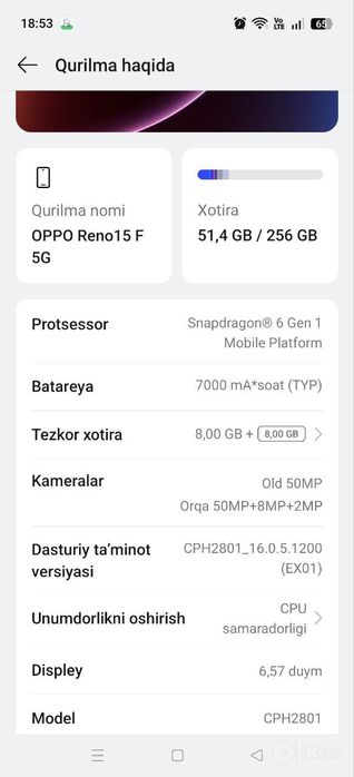Oppo reno 15 sotiladi