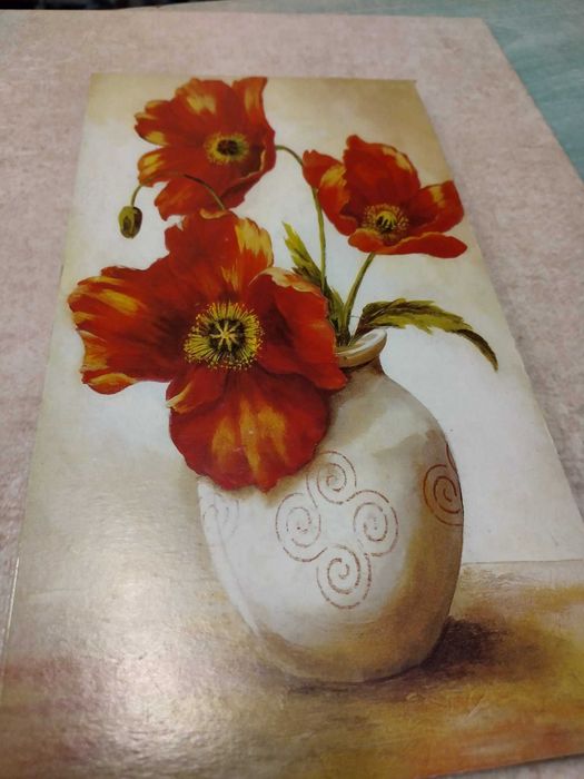 Винтидж пано с червени цветя от Италия