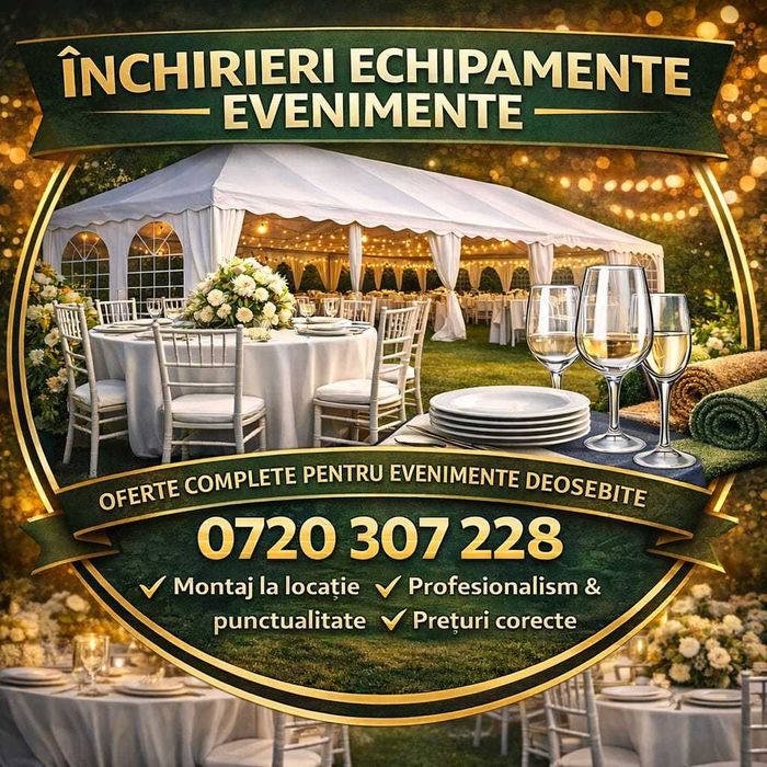 Închiriere corturi evenimente | Mese & scaune | Nuntă, botez, petrecer