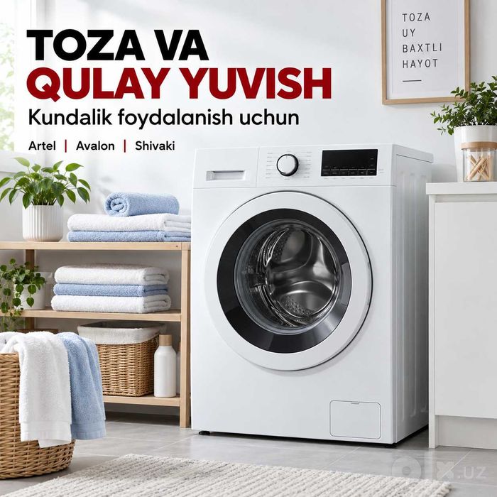 Kir yuvish mashinalari Artel, Avalon, Shivaki — kafolatli