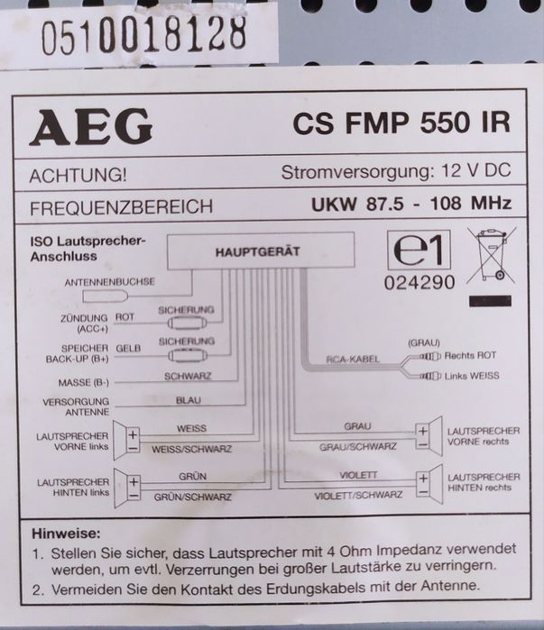 Авто CD радио AEG CS FMP 550 IR