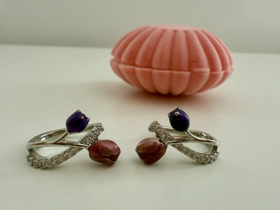 Сребърни обеци S925 с камък - цирконий - Роза