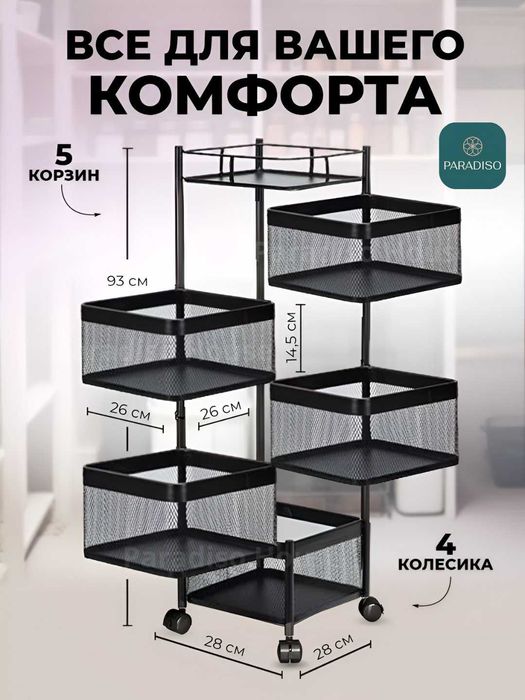 Этажерка для овощей и фруктов Этажерка напольная на колёсиках