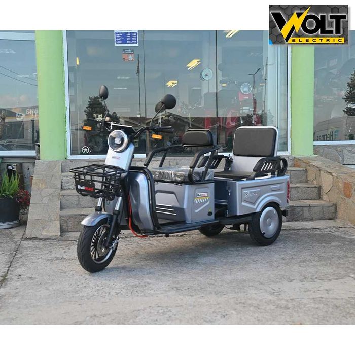 Двуместна CARGO електрическа триколка BULLMAX A10 CE, 60V, 2800W, 20Ah, 24м.гаранция и сертификат