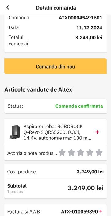 Vând/Schimb robot ROBOROCK Q-Revo S QRS5200, 0.33l, 14.4V, autonomie max 180 m...