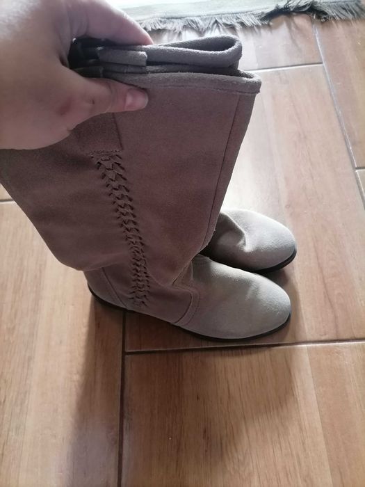 Cizme lungi piele întoarsă maro