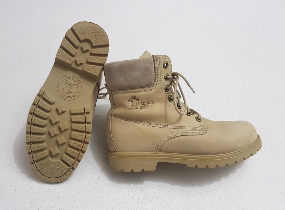 Ghete Panama Jack din piele naturală bej Nubuk, bocanci unisex clasici, mărimea 41 EU