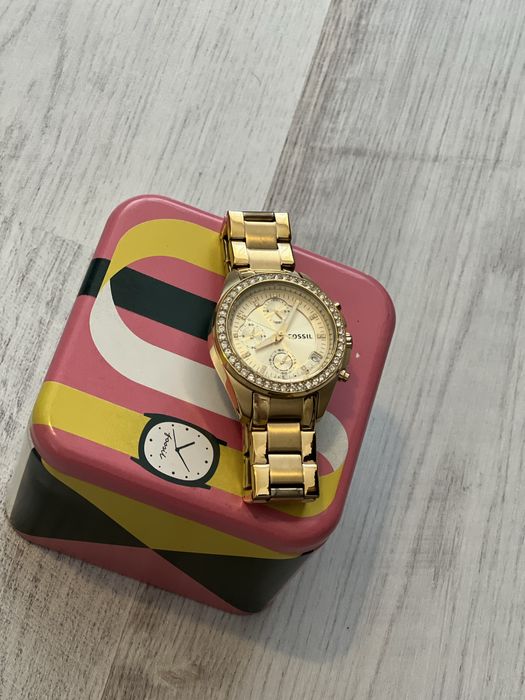 Ceas Fossil Decker , auriu , pietre, analog-digital