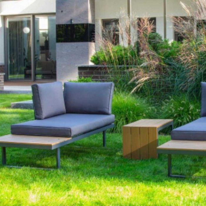 Градински комплект - модулен ъглов диван от алуминий с удобни възглавници и маса