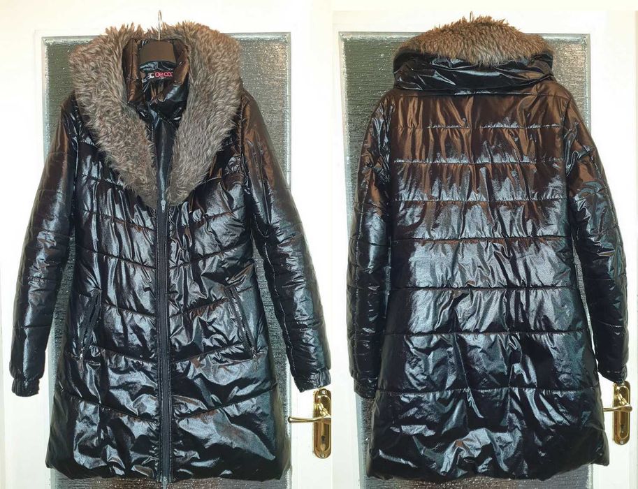 Geaca lunga de iarnă, groasa, de fas, neagra, S/M