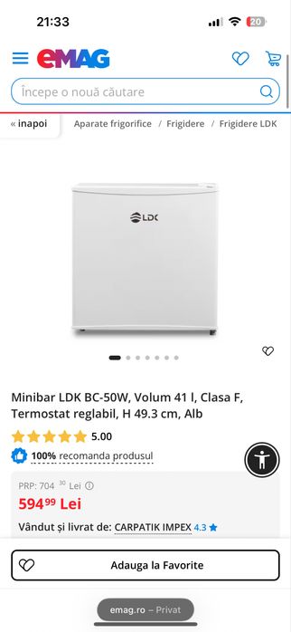 Frigider minibar LDK 41 litri 50 cm inaltime