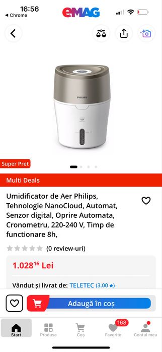 Umidificator de aer Philips, tehnologie NanoCloud, rezervor 2L
