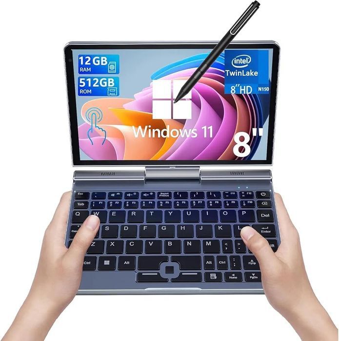 Мини лаптоп, малък компютър Win11 Pro 8-инчов HD сензорен екран
