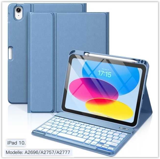 Case (husa) + Tastatură iPad compatibilă cu 10 (10,9 in), iluminata RGB