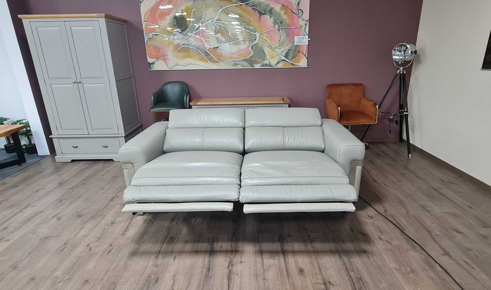 ПРОМОЦИЯ! Сив кожен диван тройка "Moreno" с ел. релакс механизъм