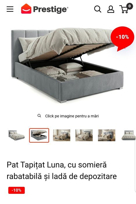 Pat tapițat modern cu lada pentru depozitare +saltea ortopedica nouă
