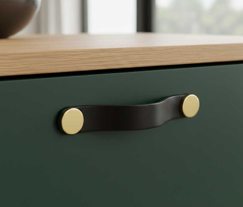 Maner din piele naturala pentru mobilier si ornament metalic