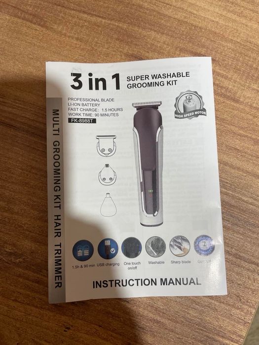 Безжична машинка за подстригване , Водоустойчива , 3 в 1 Тример