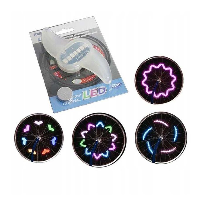 Осветление за спици на велосипед, 7 LED, 12 шарки, Сензор за движение
