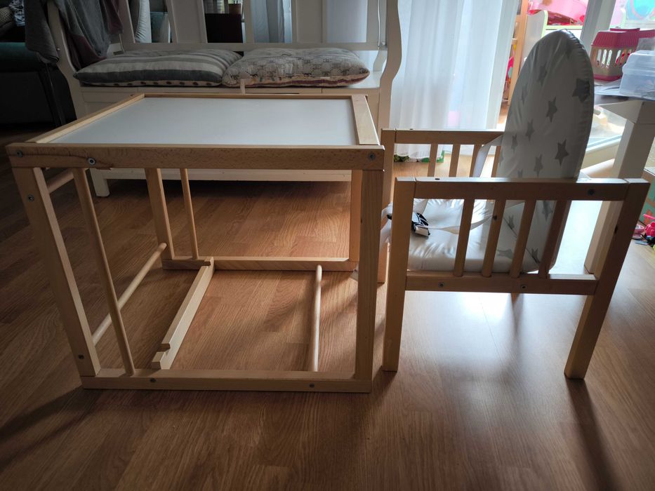 Дървен стол за хранене и масичка 2в1