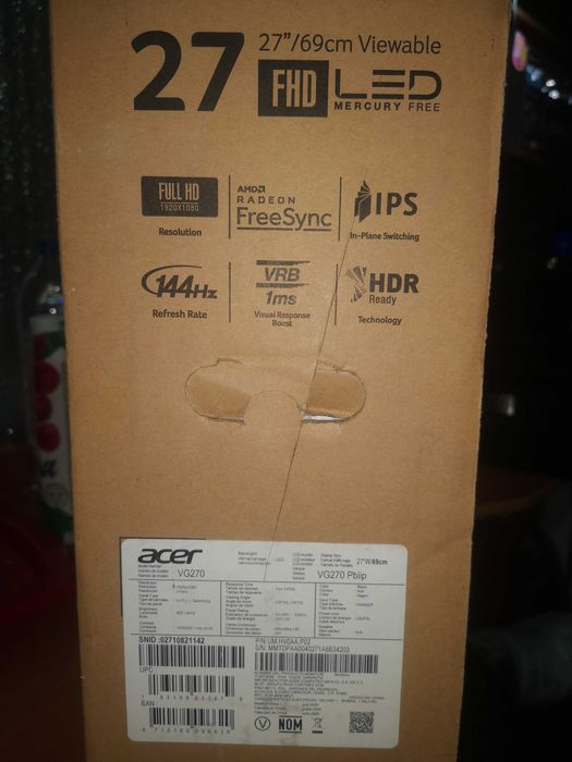 ACER NITRO  VG 270 PBIIP FULL HD 1920 х 1080  1мл.сек- 144 Hz частота