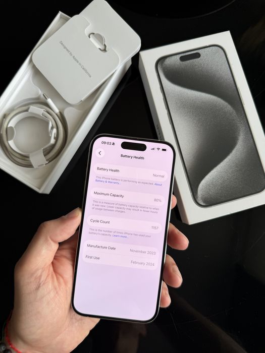 iPhone 15 Pro 512GB White Titanium, Fullbox, ca nou, liber de retea