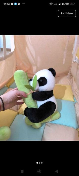 Urs panda din pluș, cu bambus, 25 cm