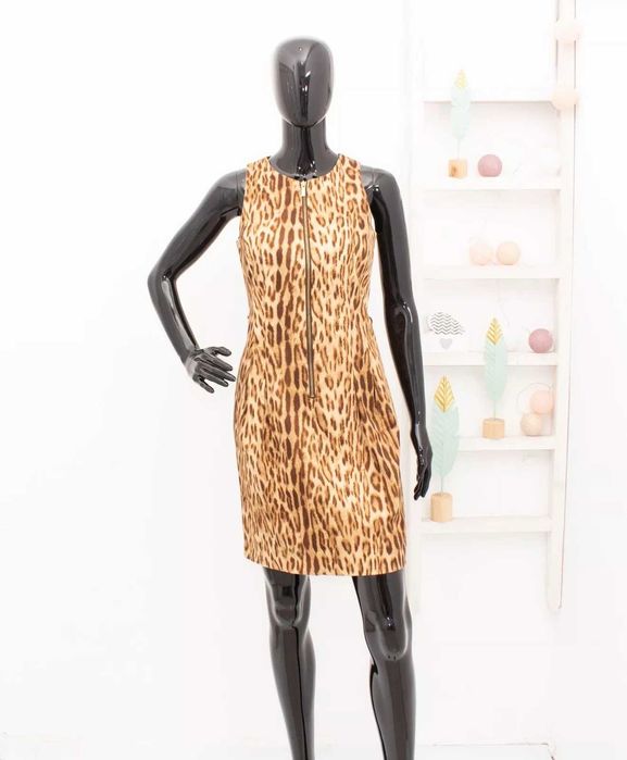 Michael Kors оригинална леопардова рокля бежово-кафява златист цип S