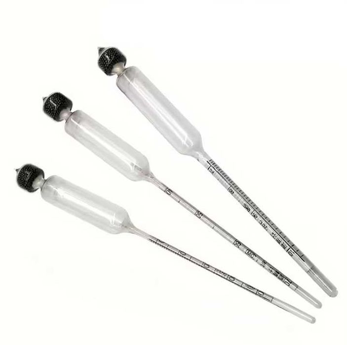 Комплект уреди за мерене на ракия (спиртомери) – 0–100°, дървена кутия