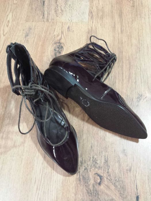 Deosebiti pantofi-balerini dama noi piele naturala lacuita grena/ burgundy 37