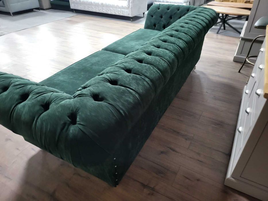 Голям зелен диван от плат Честърфийлд - четворка