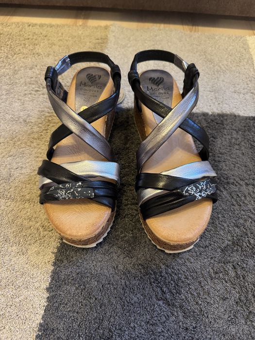 Ежедневни черни дамски сандали от естествена кожа